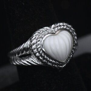 Judith Ripka - Sterling Silver Carved White Stone Heart Ring - Size 7